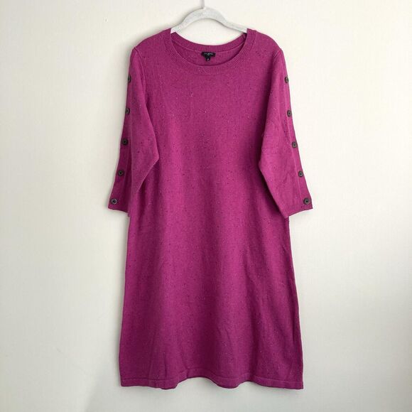 Talbots Kitty Tweed Crew Sweater Dress Button Accent Womens Plus 1X Pink - Picture 2 of 10